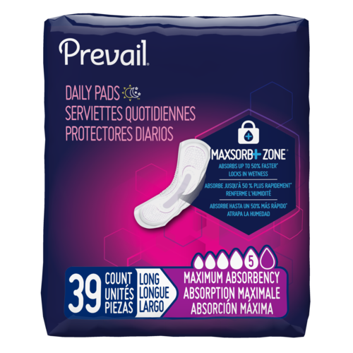 Prevail® Incontinence Bladder Control Pads for Women, Maximum Absorbency, Long Length